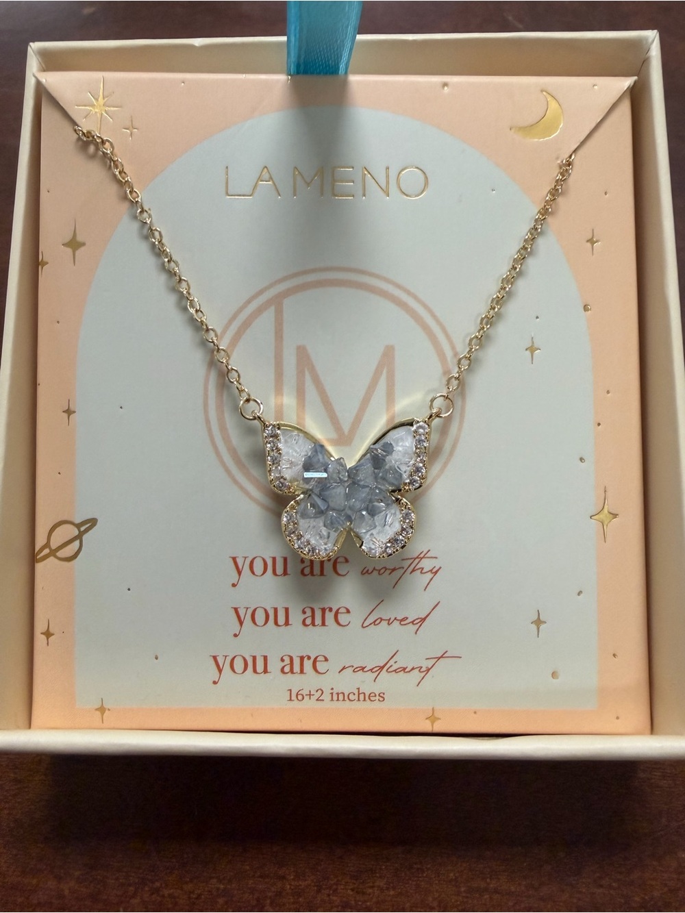 Gold Butterfly Necklace with Clear Crystal Wings